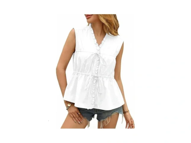 Aotasely Womens Tie Front Peplum Babydoll Tank Tops… Code