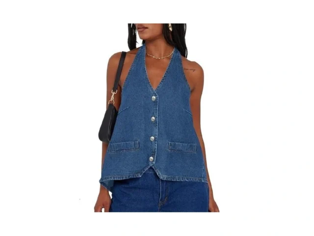 Tankaneo Womens Halter Denim Vest Tops Summer… Code