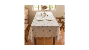 Polyester Linen Tablecloth With Tassels Rectangular…
