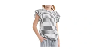 Mianzhi Girls Summer Shirts Kids Striped Ruffle… Code