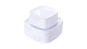 Pulote 100pcs White Plastic Plates – White Square… Code