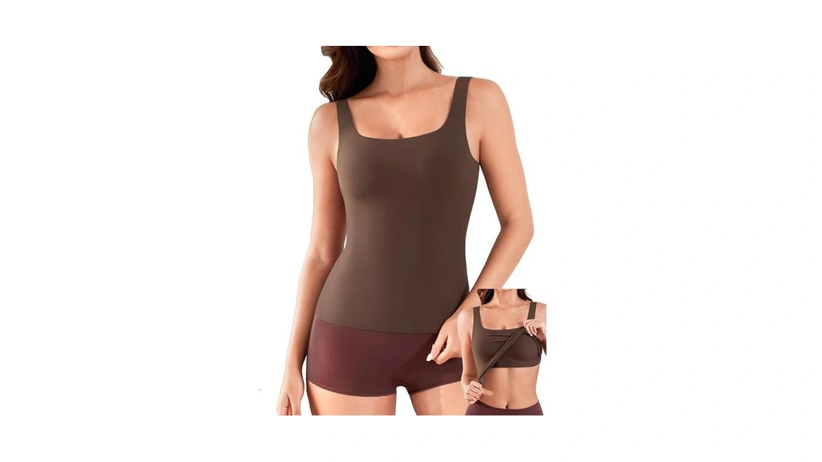 V For City Ribbed Tank Top For Women With Built In... - Coupon