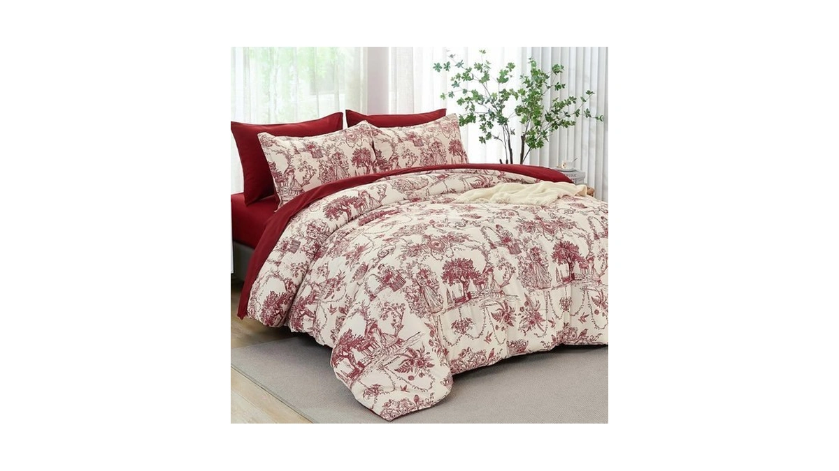 Xruibed Red Comforter Set King 7 Piece Bed In A Bag... - Coupon
