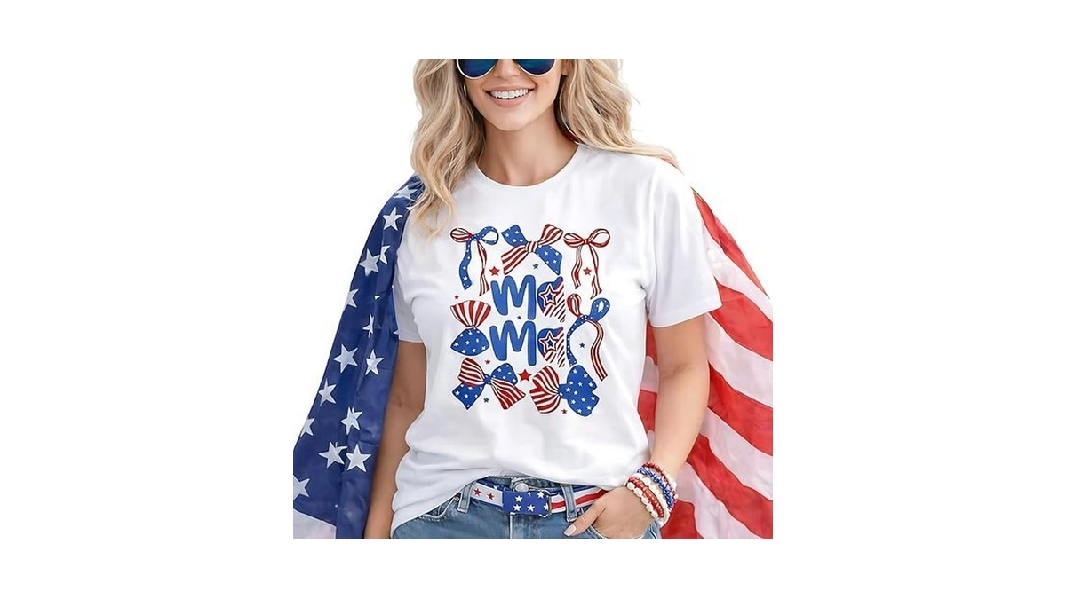 Lurivica Mama 4th Of July Shirt Women Patriotic Bow... - Coupon