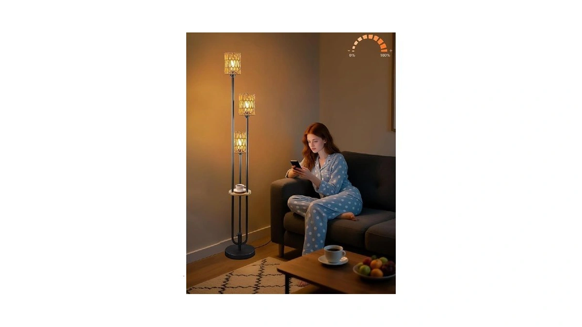 Acohook 63in Dimmable Floor Lamp With Shelf Black... - Coupon