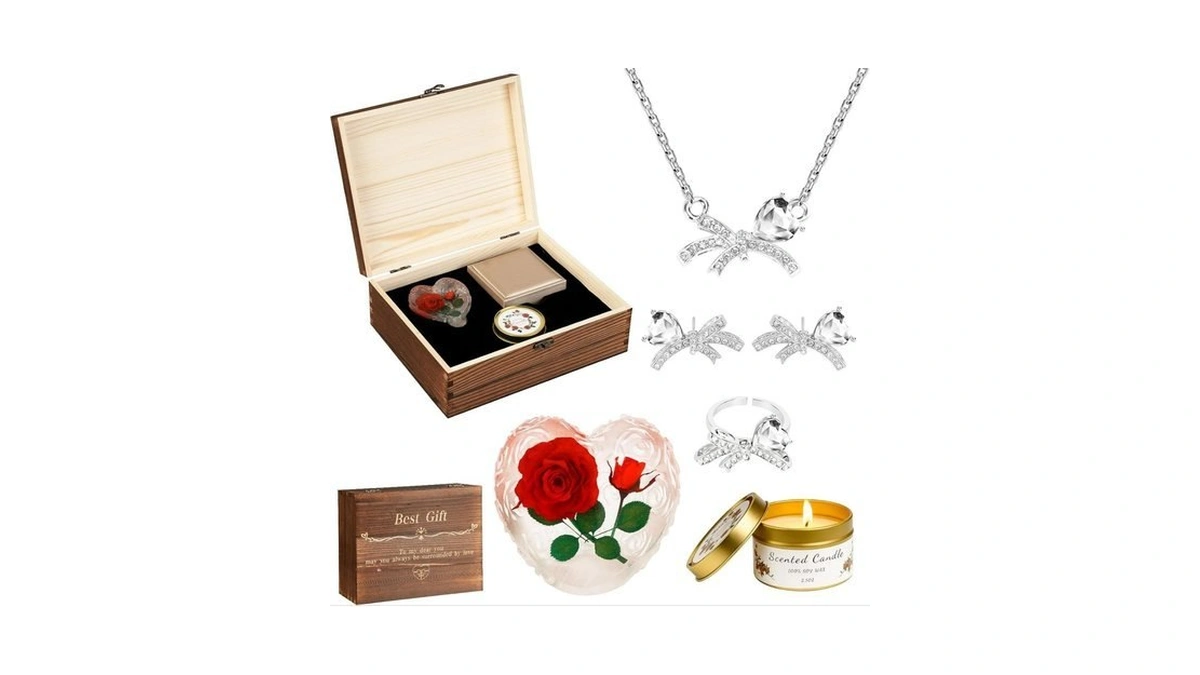 Preserved Roses With Necklace Set Scented Candle... - Coupon