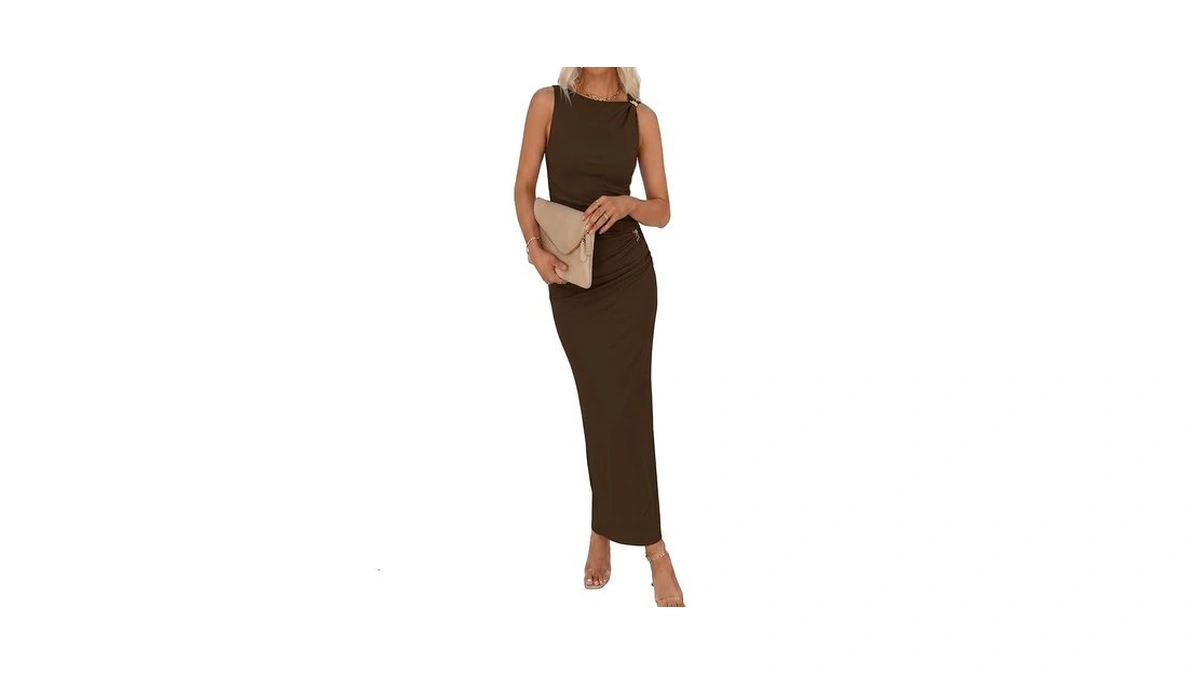 Simplee Womens Summer Bodycon Maxi Dress Ruched... - Coupon