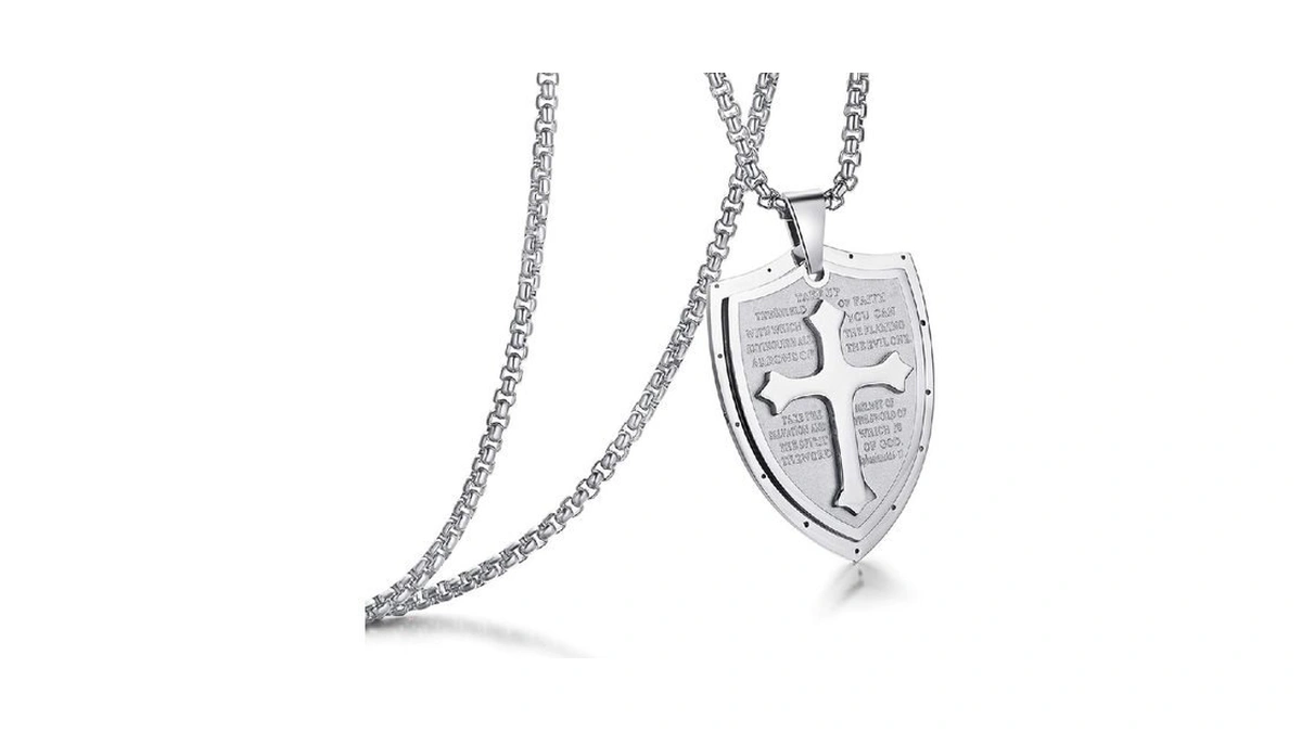 Rehoboth Mens Stainless Steel Shield Cross Pendant... - Coupon