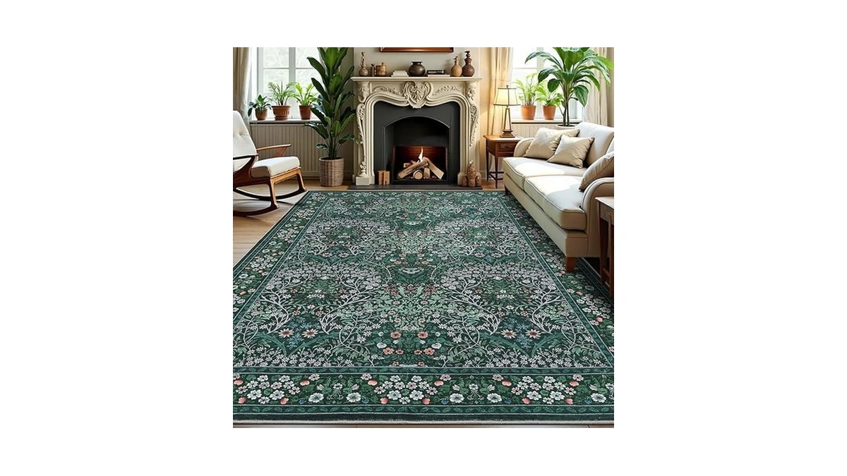 Garveehome 5x7 Floral Washable Rug Dark Green... - Coupon