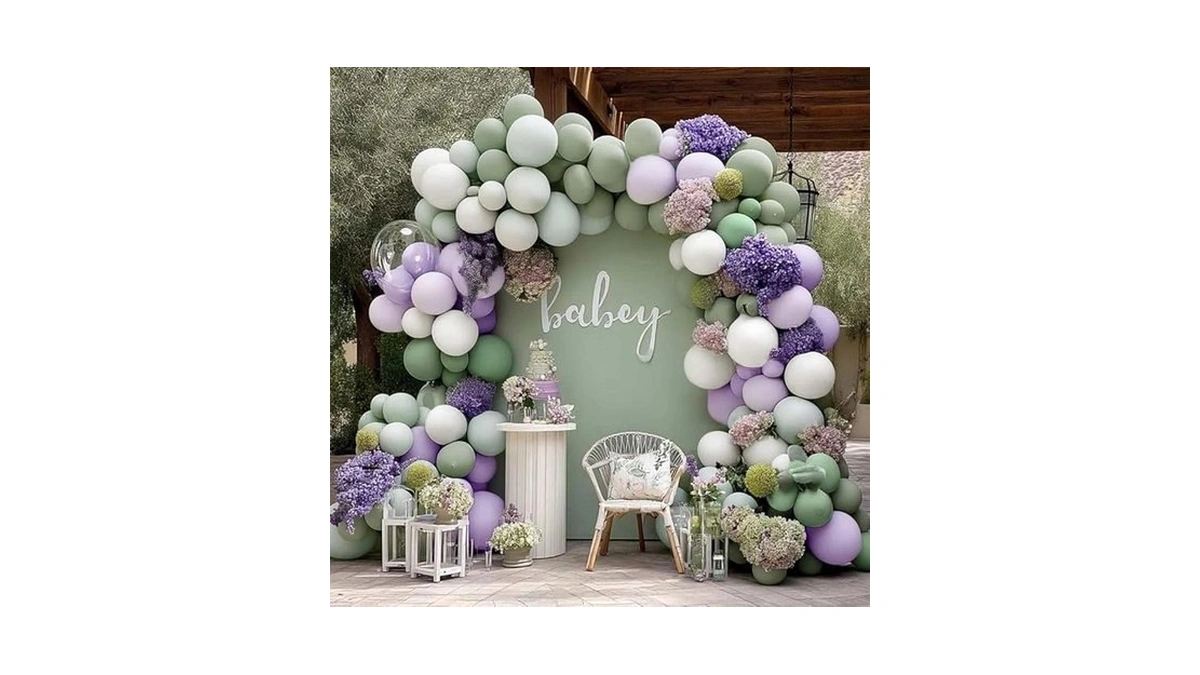 Dusty Green Purple White Balloon Arch Kit Double... - Coupon