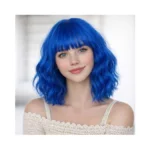 Tixbaby Blue Wig Short Bob Wavy Wig With Bangs For... - Coupon