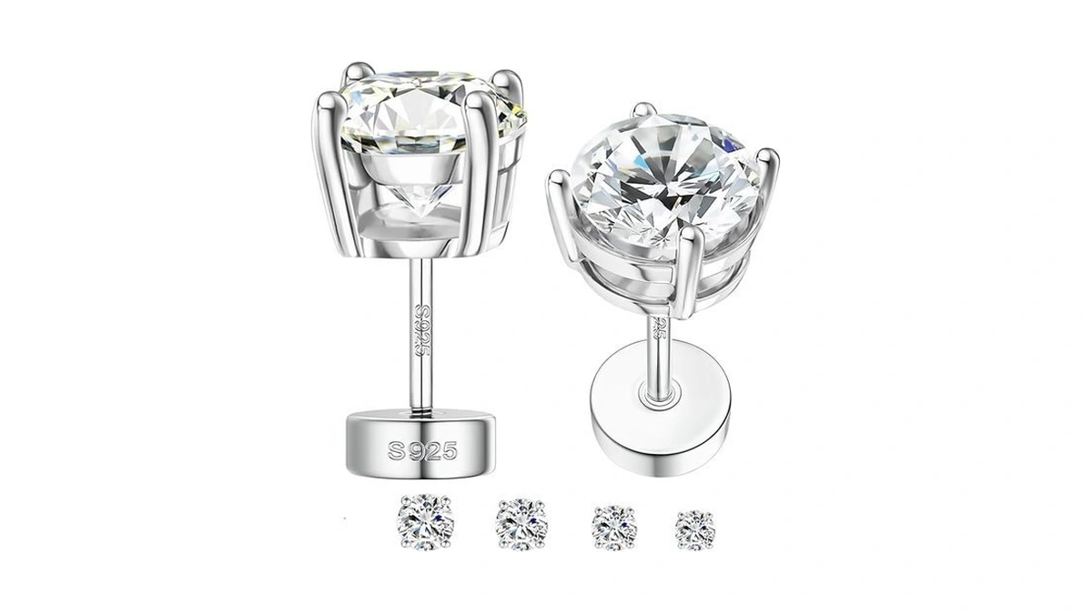 Moissanite Earrings Hypoallergenic Flat Back... - Coupon