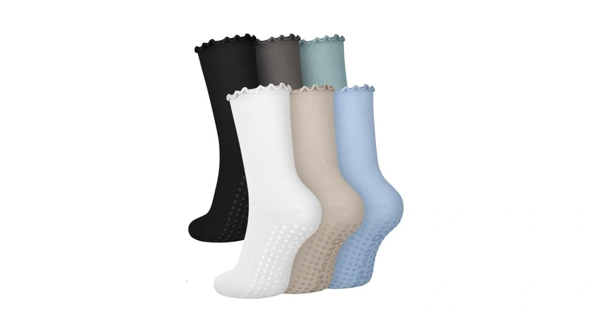 Aoliks Ruffle Pilates Grip Socks For Women Crew Non... - Coupon