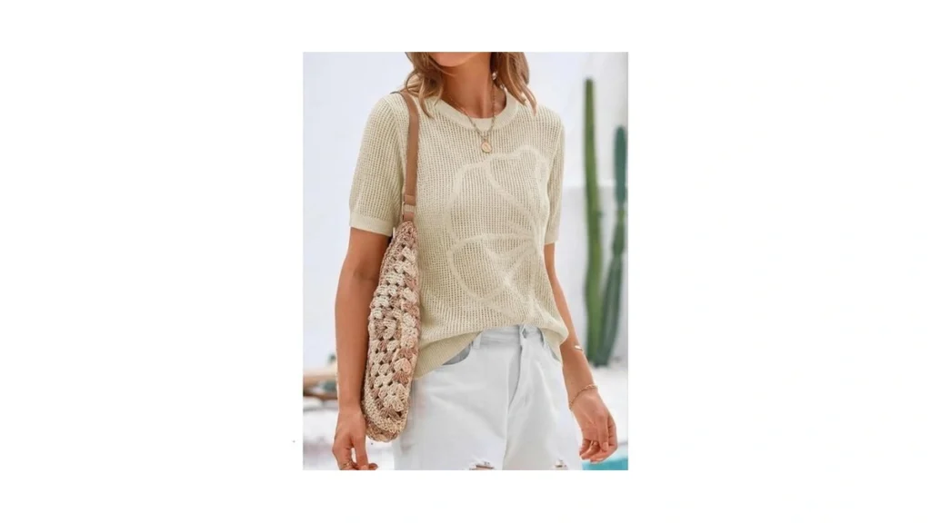 Lagracia Womens Short Sleeve Crochet Sweater Summer... - Coupon