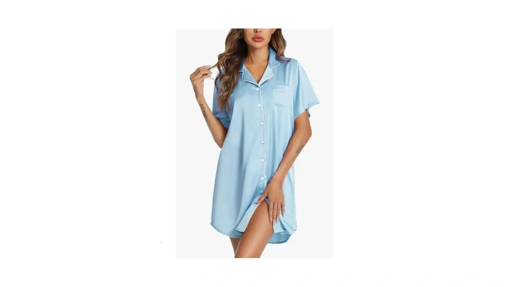 Senert Womens Nightgown Short Sleeve Button Down... - Coupon