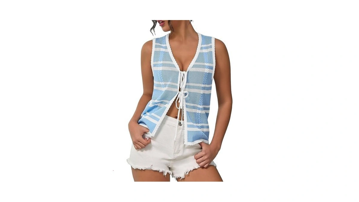 Ieeilulu Women Sleeveless Knit Vest Striped V Neck... - Coupon
