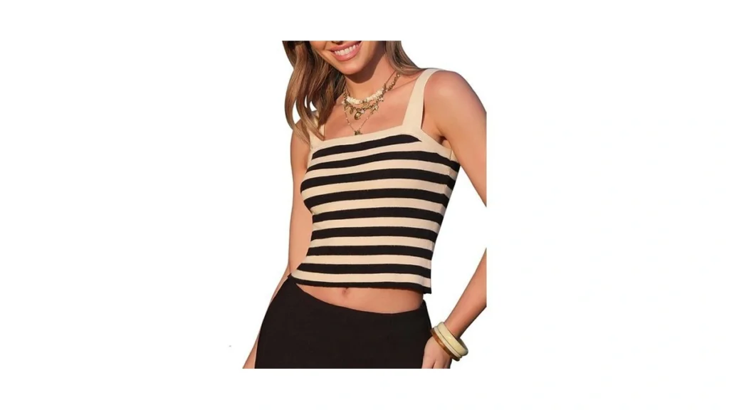 Exlura Women Faux Cashmere Crop Top Striped Knit... - Coupon