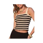 Exlura Women Faux Cashmere Crop Top Striped Knit... - Coupon