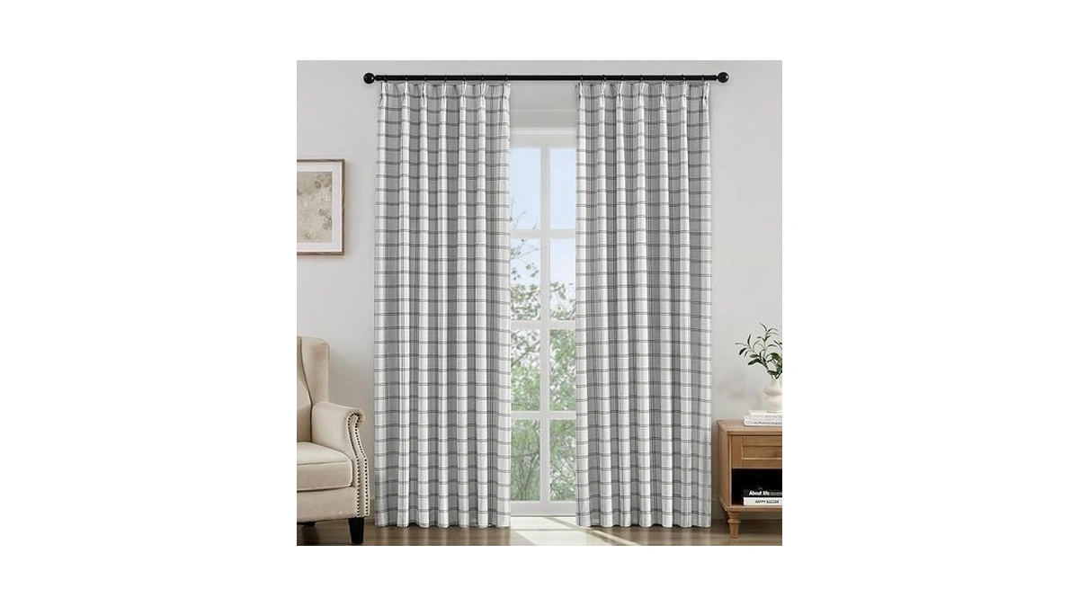 Homeideas 100 Blackout Plaid Pinch Pleated Curtains... - Coupon