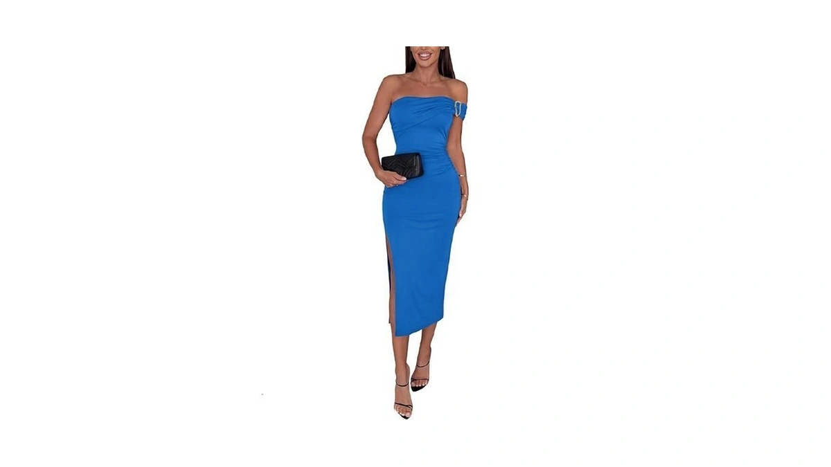 Mascomoda Womens Summer Off Shoulder Bodycon Midi... - Coupon