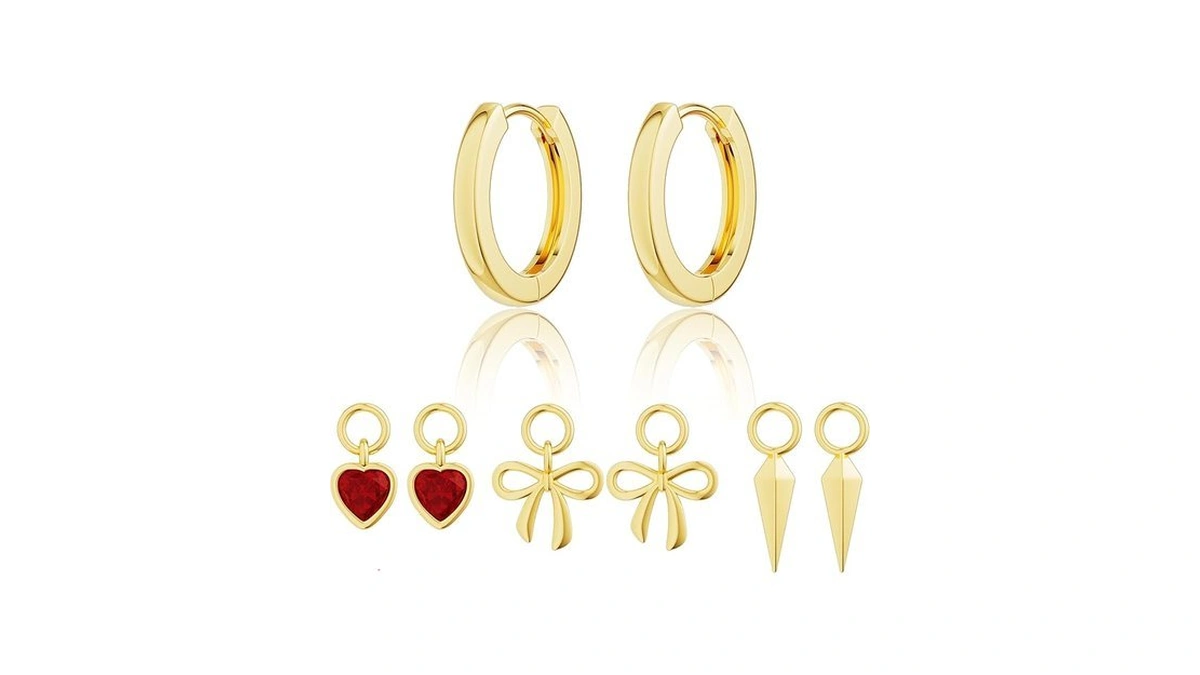 Freekiss Gold Huggie Earrings And Charm Set For... - Coupon