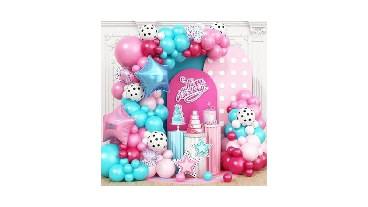 Pink Blue Balloon Arch Kit Hot Pink White And Teal... - Coupon