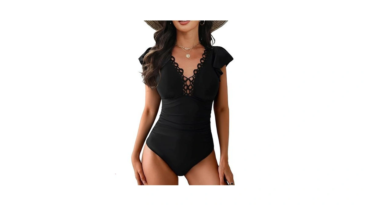 Cicibird Women One Piece Swimsuit Lace Crochet V... - Coupon