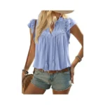 Dokotoo Flowy Tops For Women Sky Blue Blouse V Neck... - Coupon