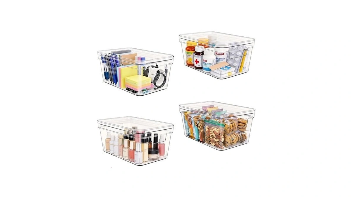 Moonedge Small Clear Plastic Storage Bins With Lids... - Coupon