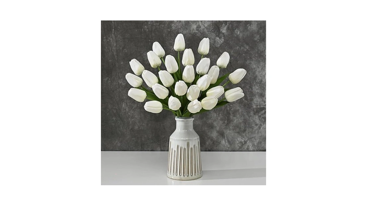 Yastouay 12-pack White Tulips Artificial Flowers... - Coupon