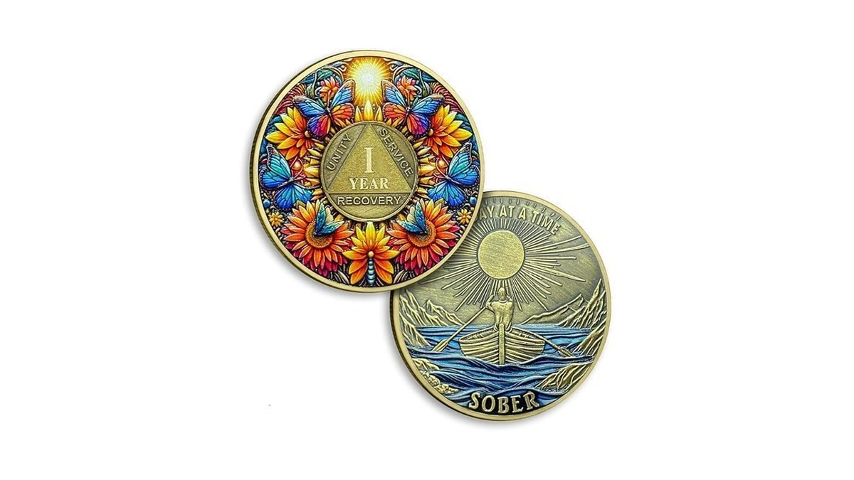 Sunflower Butterfly 1 Year Sobriety Coin One Day At... - Coupon