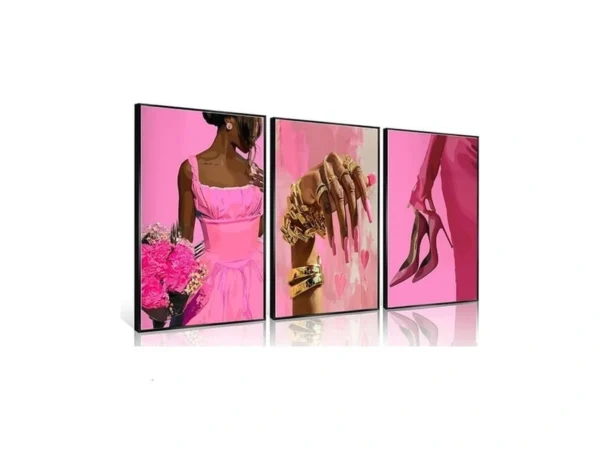 Black Girl Wall Art Set Of 3 Pink Fashion African... - Coupon