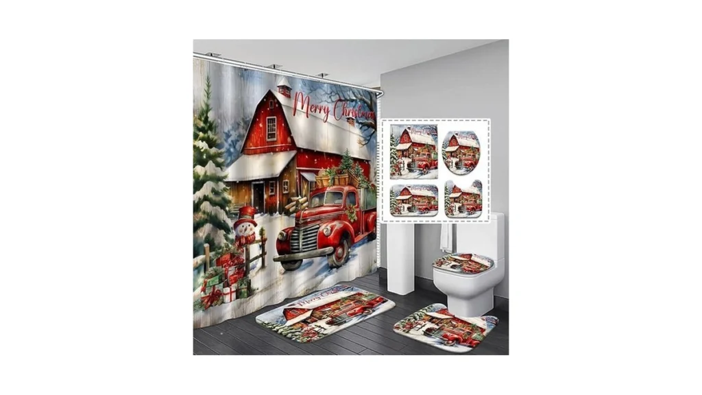 4 Pieces Christmas Shower Curtain Sets With Rugs... - Coupon