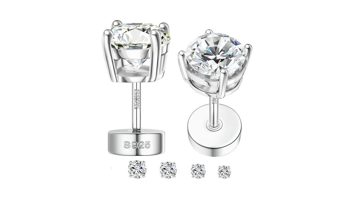 Moissanite Earrings Hypoallergenic Flat Back... - Coupon