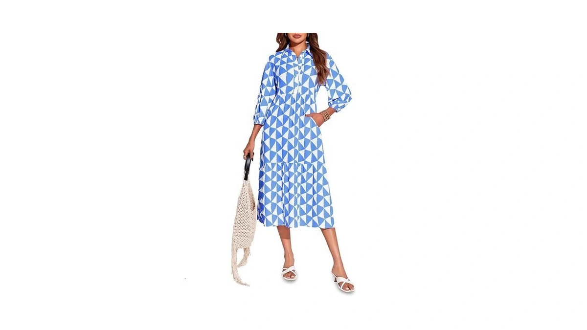 Wenrine Womens Boho Midi Dress Long Sleeve Casual... - Coupon