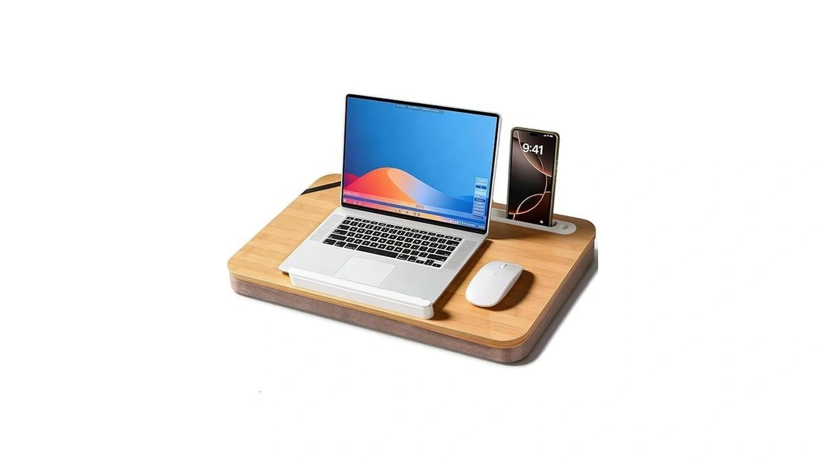 Wishacc Portable Bamboo Lap Desk Tray Natural Wood... - Coupon