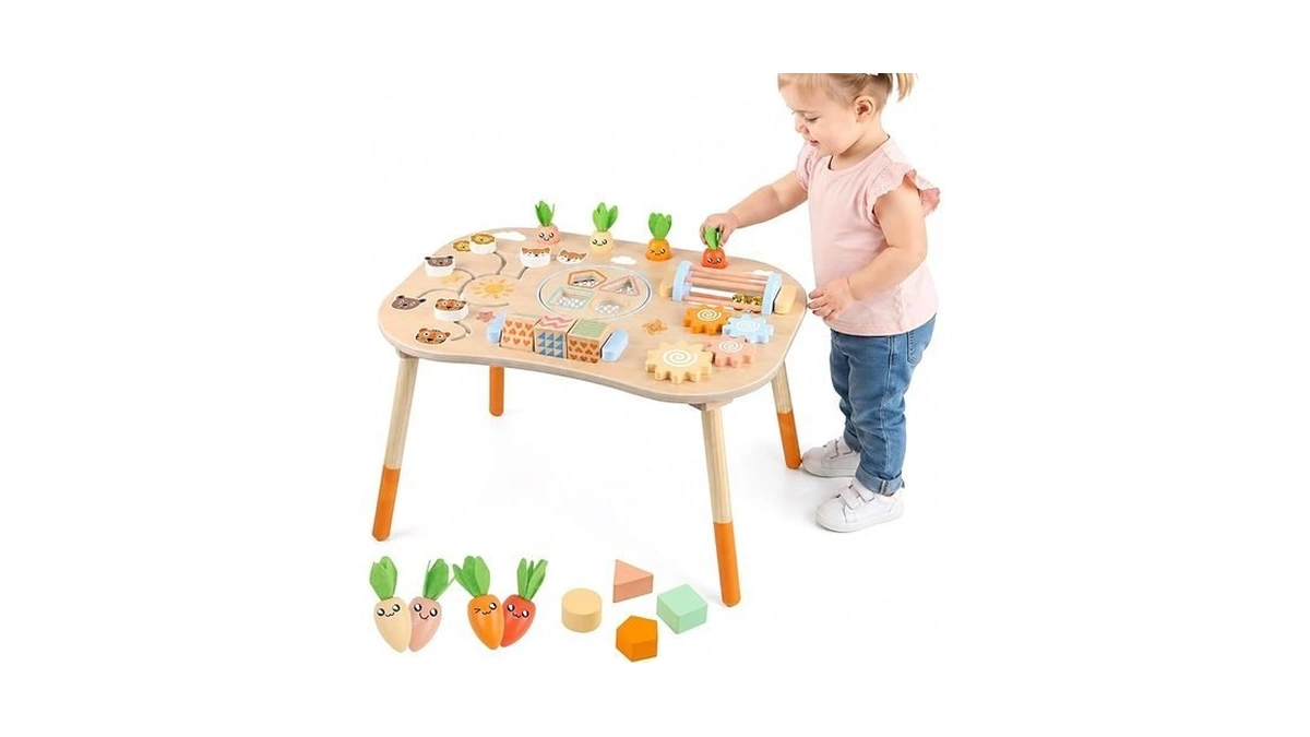 Ranqibo Wooden Activity Table 6-in-1 Montessori... - Coupon