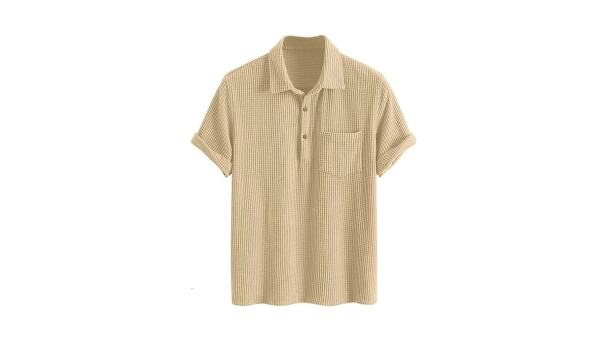 Zaful Men Short Sleeve Shirt Solid Color Texture... - Coupon