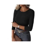 Gkbk Womens 3 4 Sleeve Ribbed Tops Slim Fitted... - Coupon