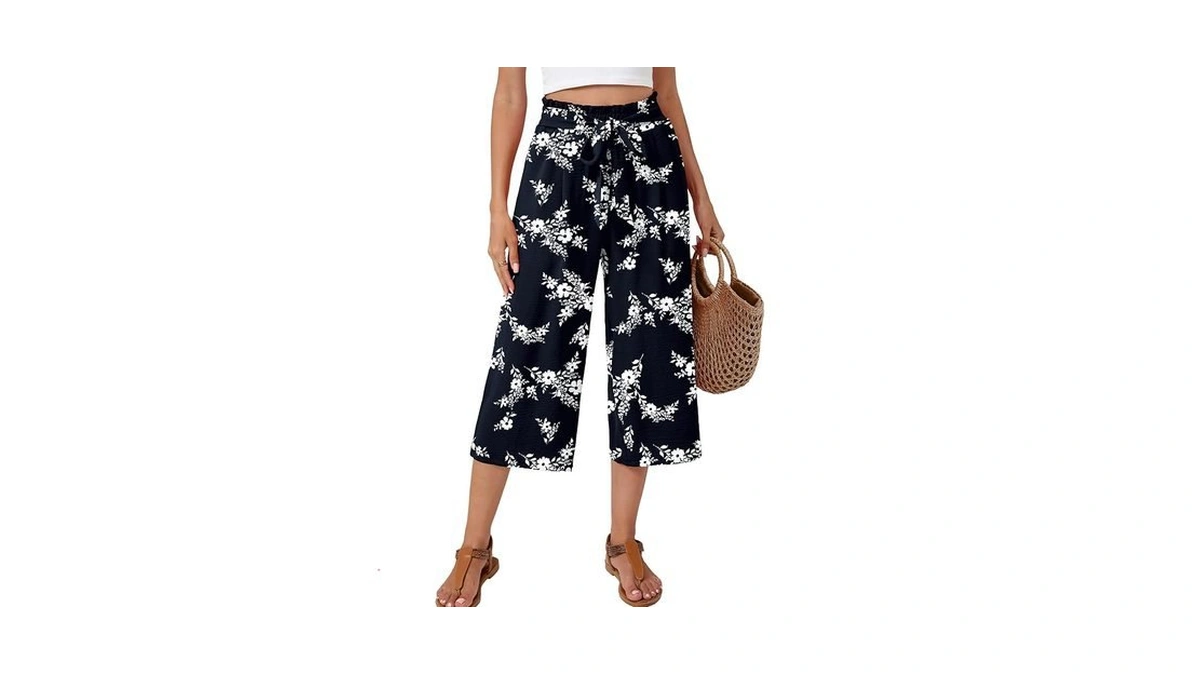 Moodclo Capri Pants For Women White Flower Navy... - Coupon