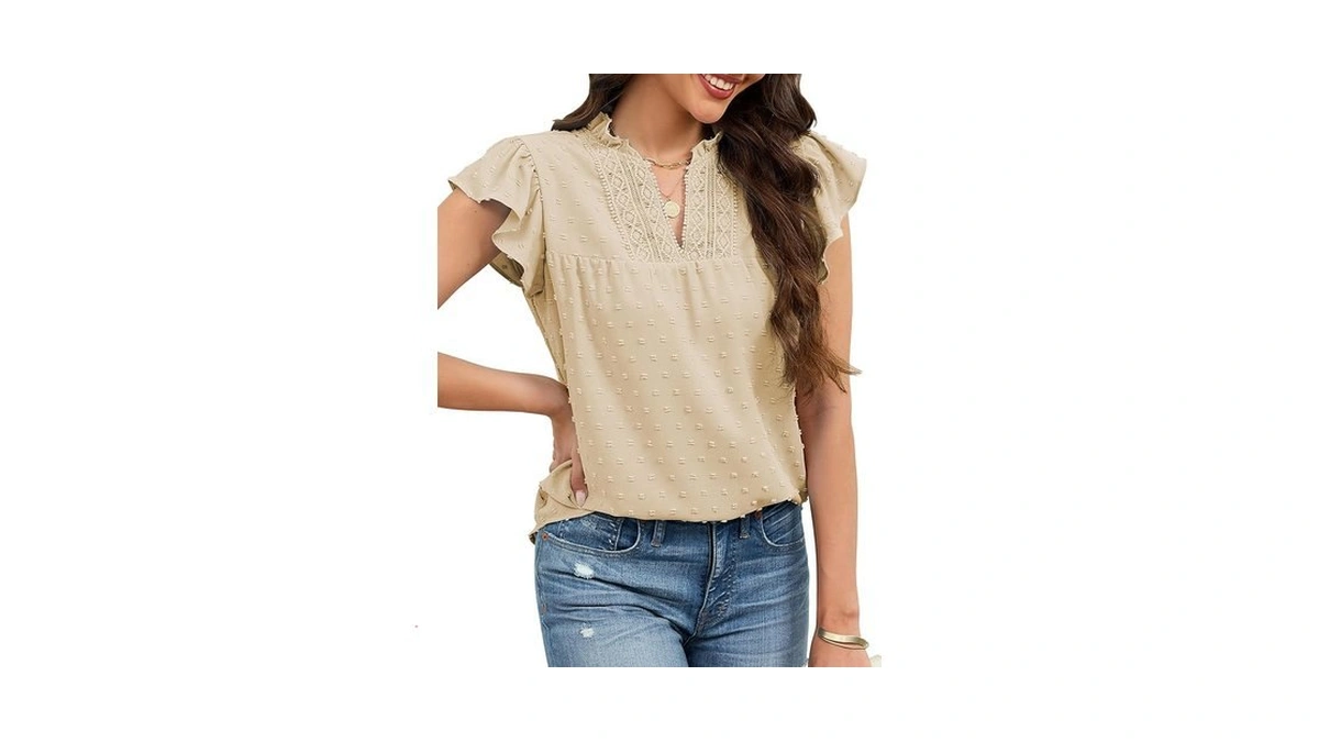 Ecowish Womens Summer Tops Dressy Casual Ruffle V... - Coupon