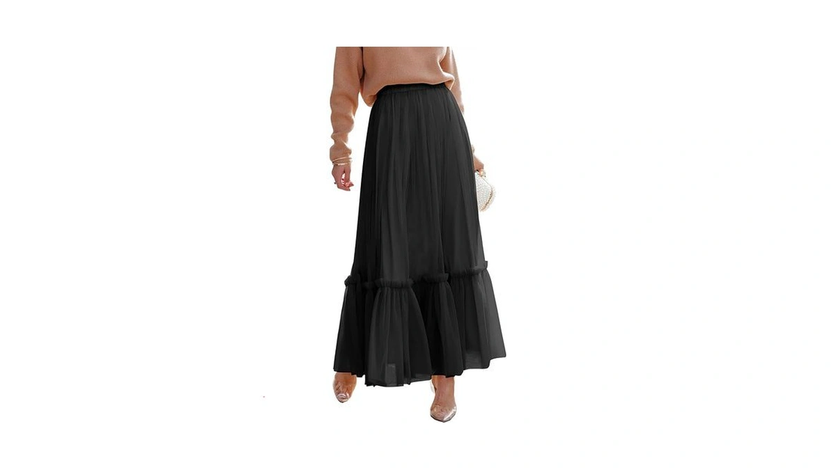 Anrabess Maxi Skirts For Women Tulle Long Tiered... - Coupon