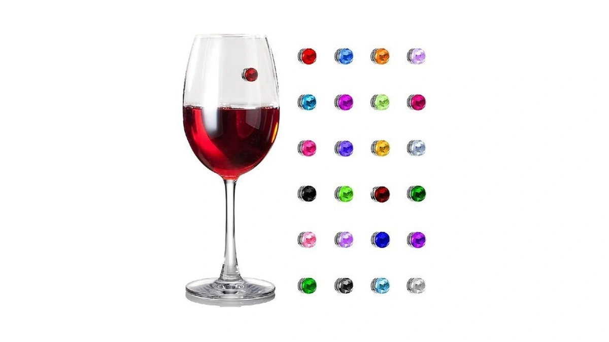 Wine Glass Charms 24 Pieces Crystal Magnetic Glass... - Coupon