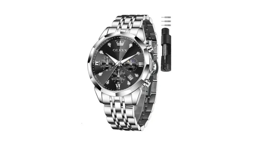Olevs Black And Silver Watches For Men Luxury... - Coupon