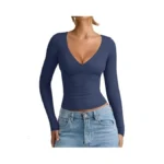 Reoria Womens Trendy Deep V Neck Long Sleeve Shirts... - Coupon