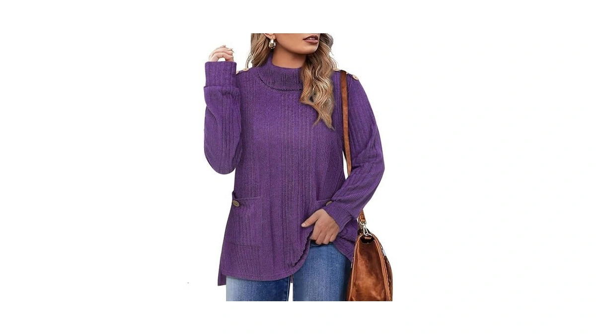 Amrto Women Fall Sweater Plus Size Purple Tunic... - Coupon