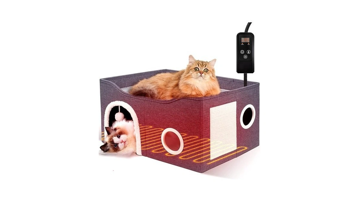 Indoor Heated Cat House Adjustable Temperature Cat... - Coupon