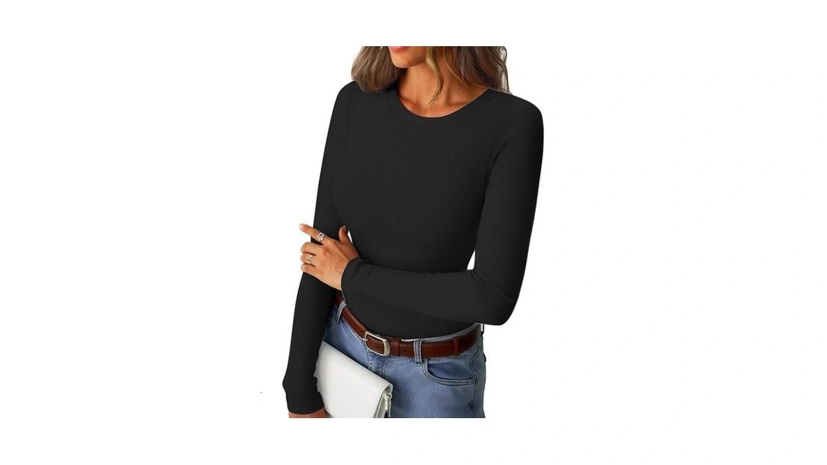 Gkbk Womens Long Sleeve Ribbed Tops Slim Fitted... - Coupon