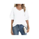 Auselily Women Blouses V Neck T-shirts Ruffle... - Coupon