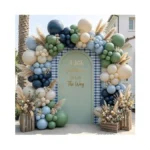 Double Stuffed Navy Blue Sage Green Balloon Garland... - Coupon